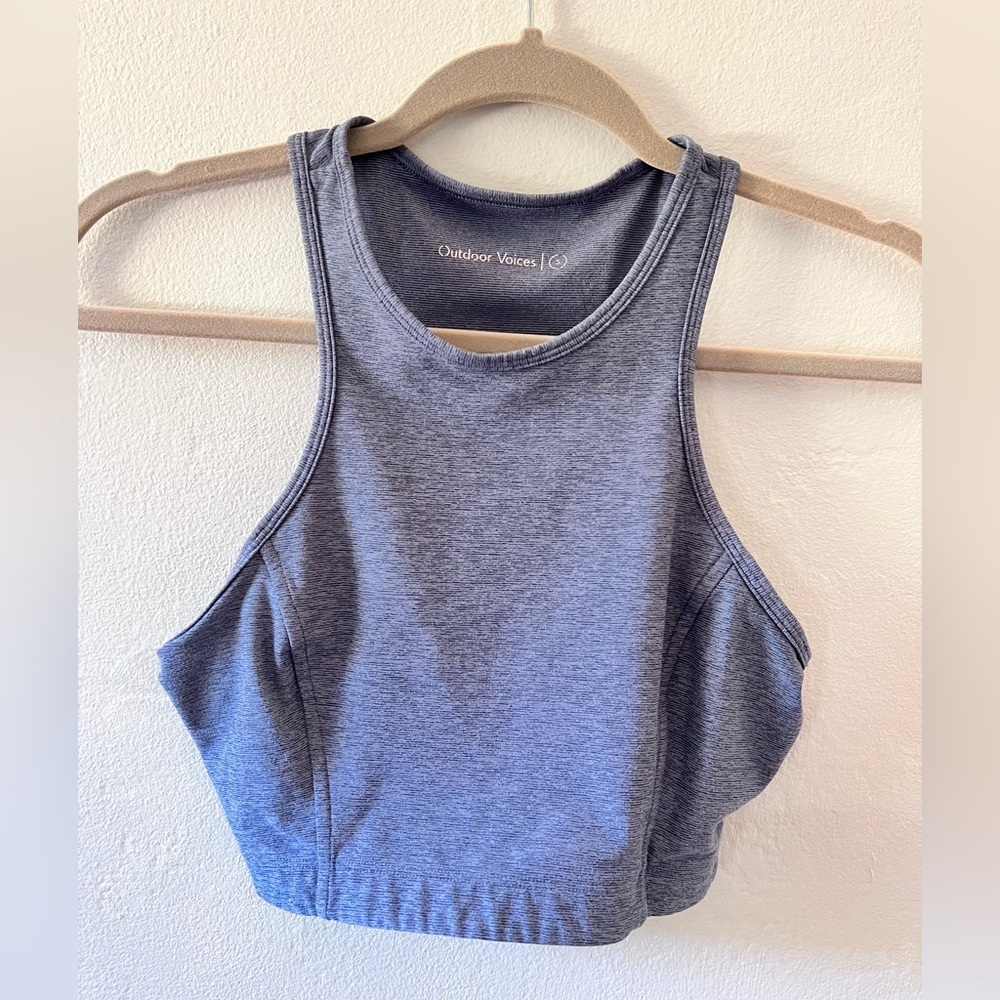 Outdoor Voices High Neck Sports Bra Crop Top - The Athena Crop Heathered Purple